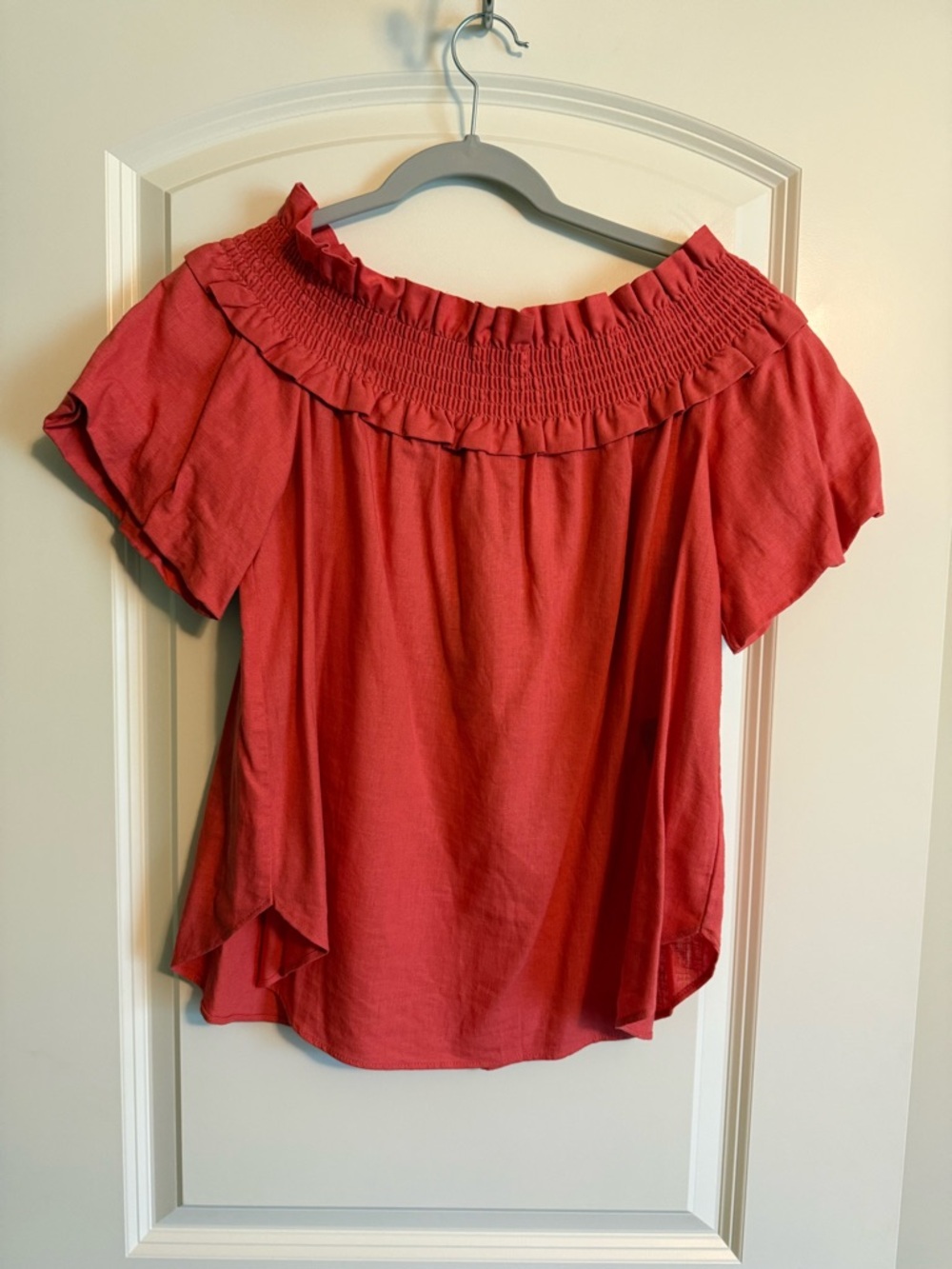 Tommy Hilfiger Coral Smocked Off-the-Shoulder Top NWT Size Large